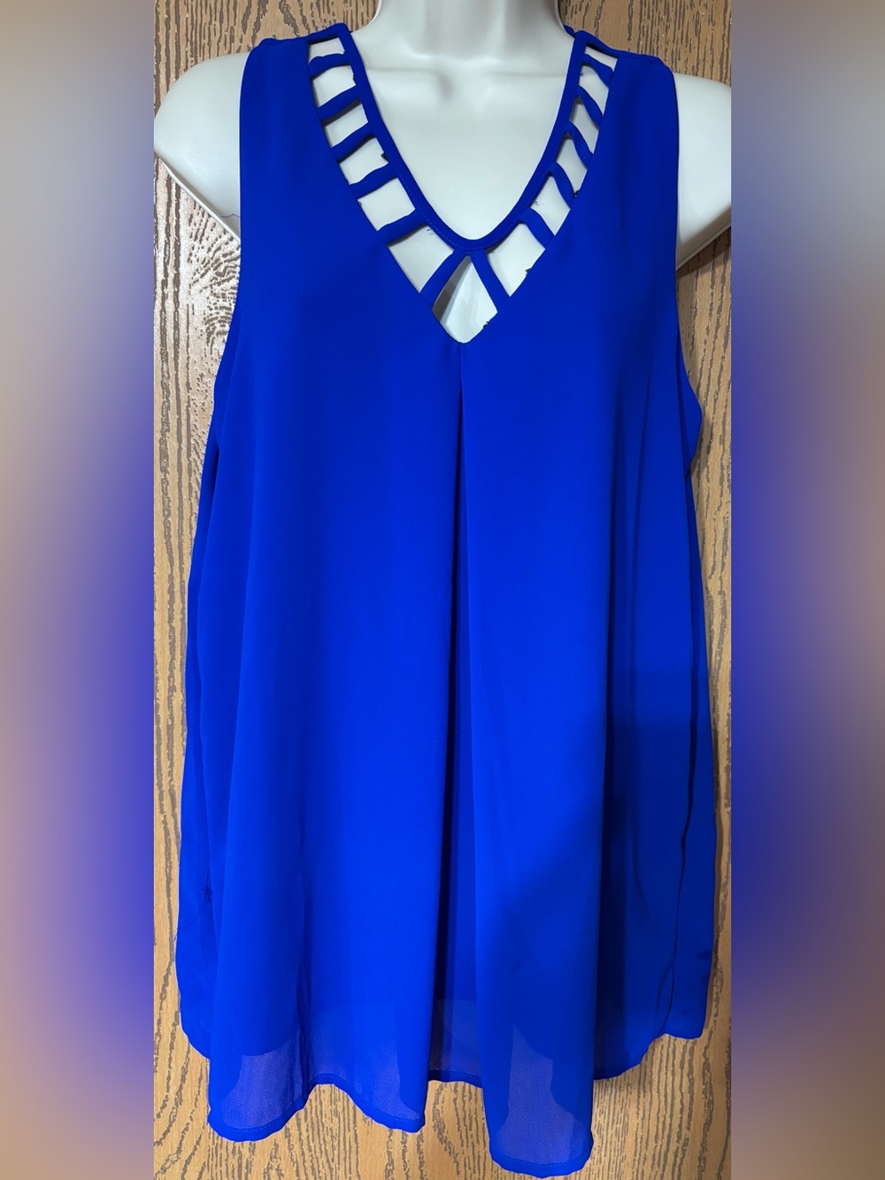 Faith and Joy Women's Royal Blue Sleeveless Keyhole Top